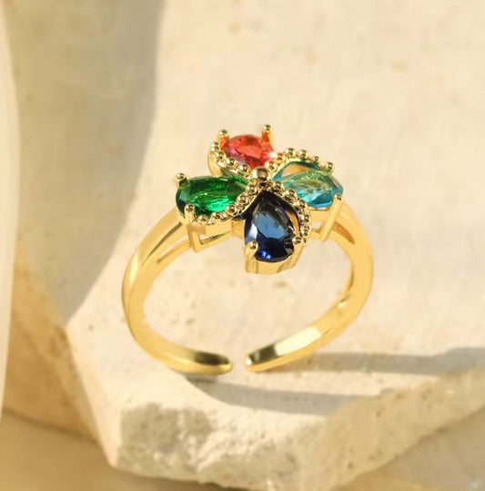 Zircon Four Leaf Clover Ring