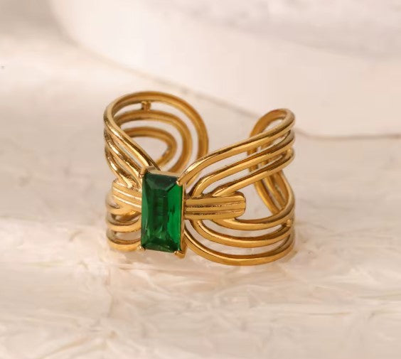 Green Zircon Knotted Adjustable Ring