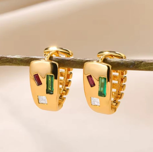 Vintage Colored Stone Gold Earrings