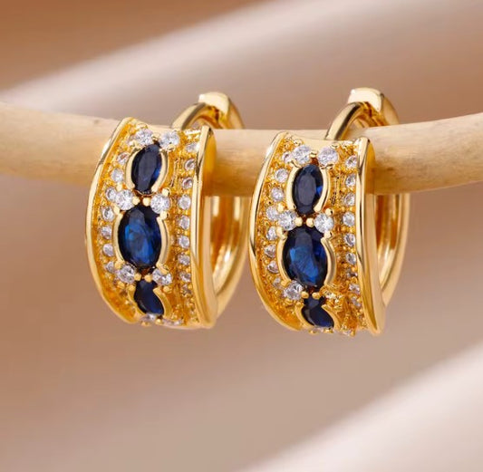 Luxury Blue Zircon Gold Earrings