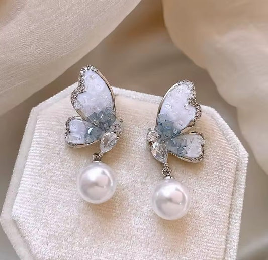 Elegant Crystal Butterfly Dangle Earrings