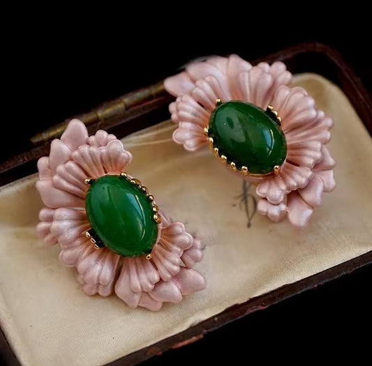 Elegant Oval Flower Bead Stud Earrings