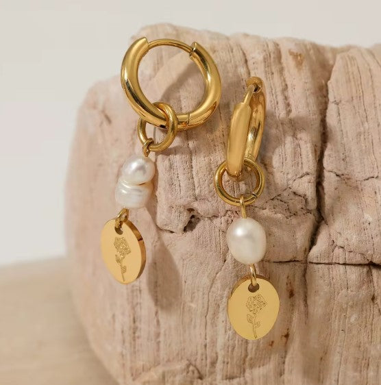 Elegant Pearl Carved Rose Drop Earrings