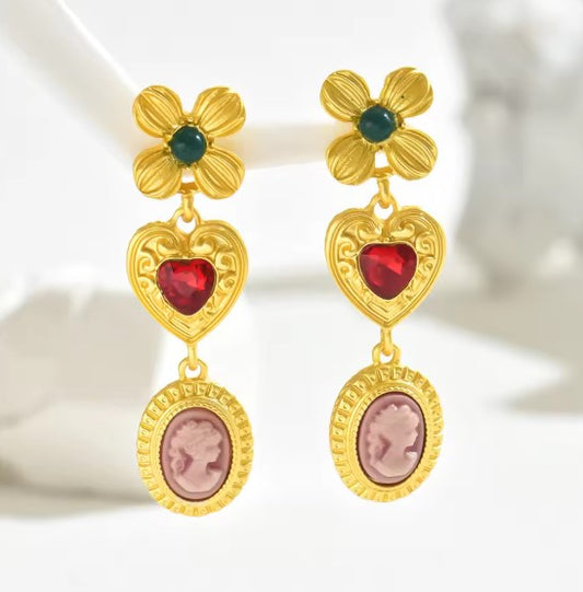 Vintage Chic Flower Multicolor Stone Dangle Earrings
