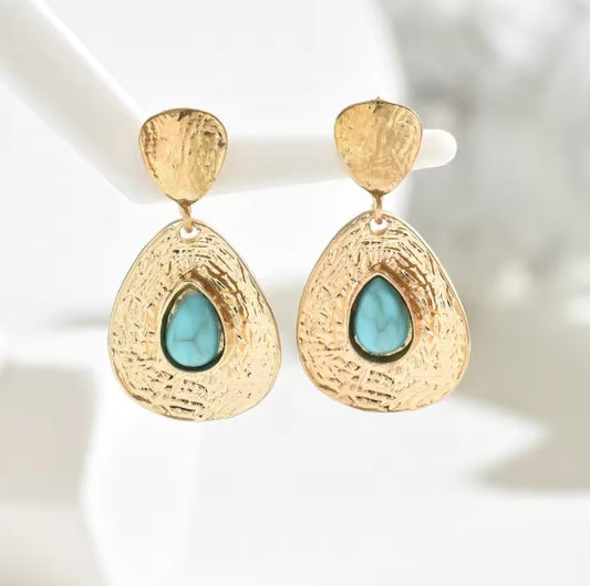 Classic Green Stone Dangle Earrings