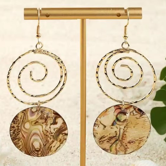 Vintage Handmade Circle Natural Shell Gold Earrings