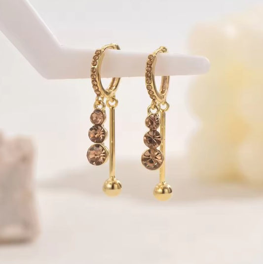 Light Brown Clear Zircon Long Tassel Earrings