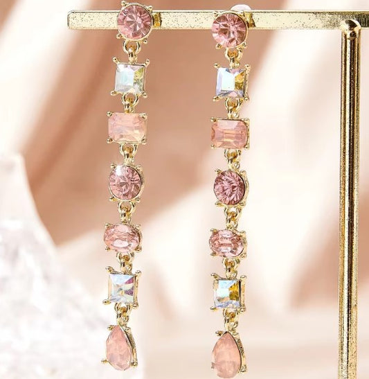 Luxury Pink Sparkling Rhinestone Earrings