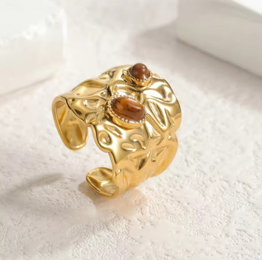 Vintage Natural Stone Adjustable Gold Ring