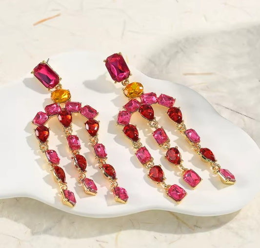 Vintage Red Long Tassel Crystal Earrings