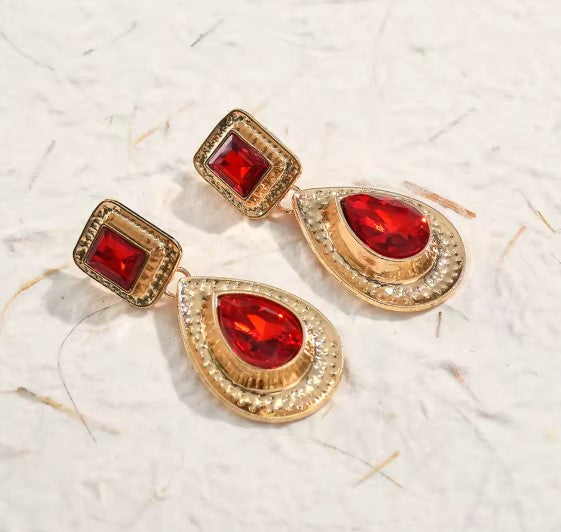 Luxury Red Stone Drop Earrings