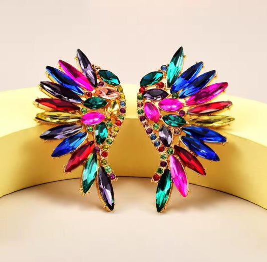 Bohemian Colorful Crystal Stone Wings Earrings