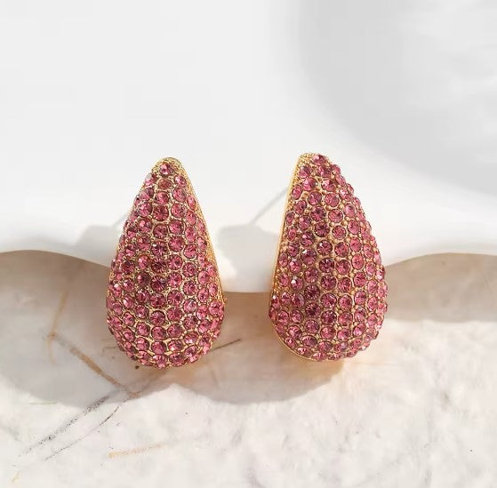 Classic Pink Rhinestone Drop Earrings
