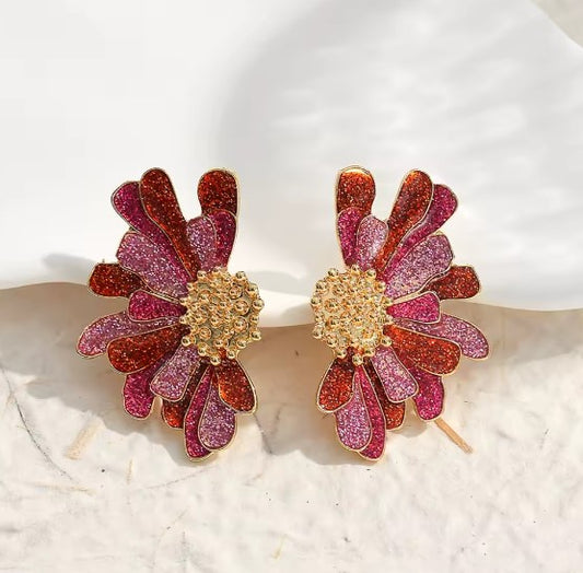 Classic Crystal Red Flower Earrings