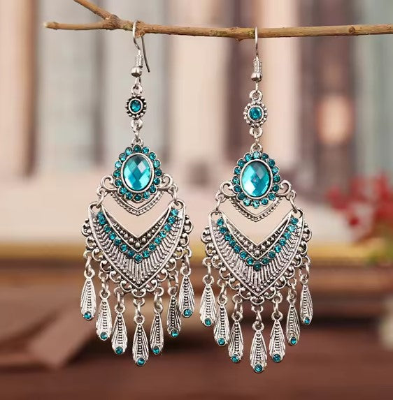 Vintage Light Blue Crystal Bohemian Earrings
