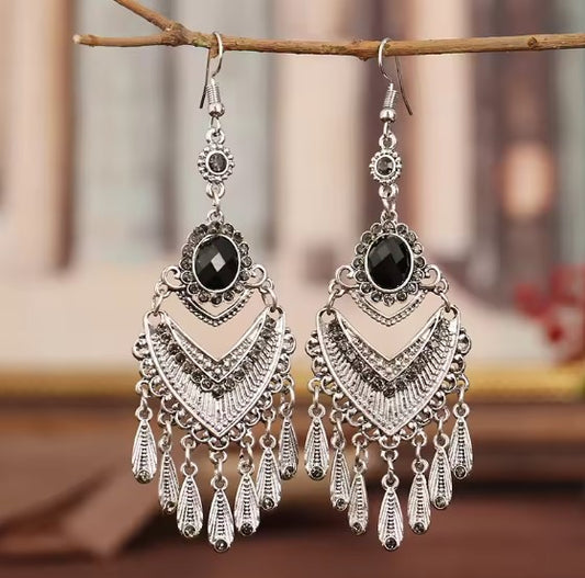 Vintage Black Rhinestone Bohemian Earrings
