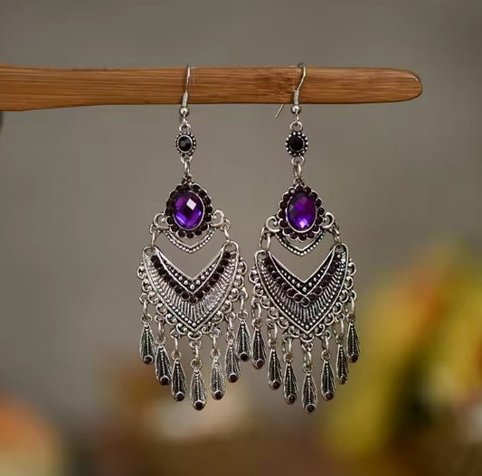 Vintage Bohemian Purple Rhinestone Earrings
