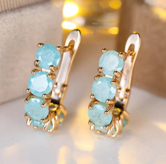 Classic Green Aqua Blue Ice Flower Zircon Earrings