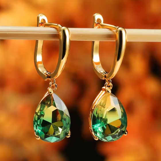 Classic Zircon Stone Hoop Gold Earrings