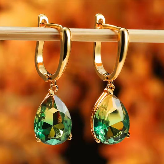 Classic Zircon Stone Hoop Gold Earrings