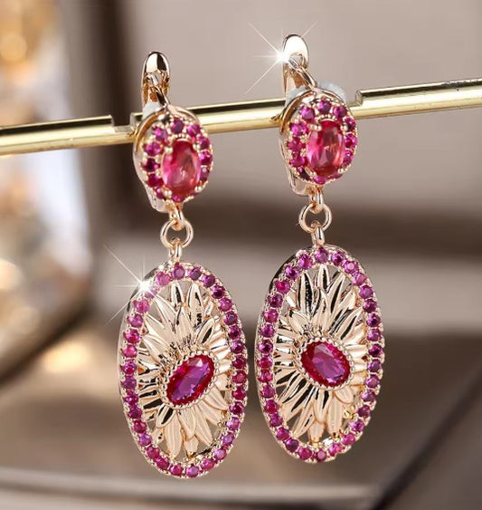 Exquisite Rose Red Crystal Zircon Earrings