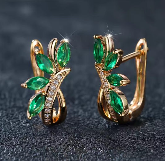 Luxury Green Leaf Flower Clip Earrings
