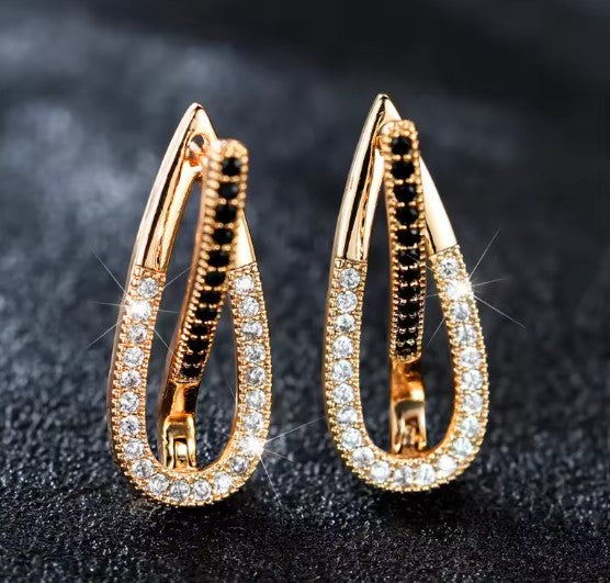 Crystal Black Zircon White Stone Earrings