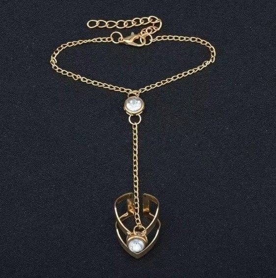 Vintage Big Zircon Gold Ring Wrist Chain Bracelet