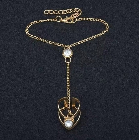 Vintage Big Zircon Gold Ring Wrist Chain Bracelet