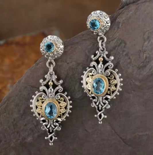 Vintage Blue Stone Dangle Earrings