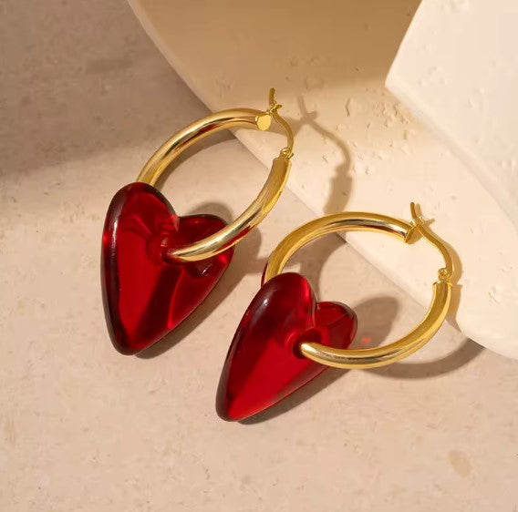 Elegant Red Heart Delicate Drop Earrings