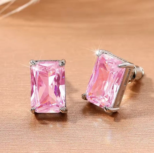 Classic Pink Crystal Stud Earrings