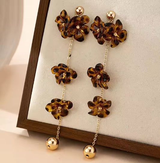 Vintage Leopard Print Flowers Earrings