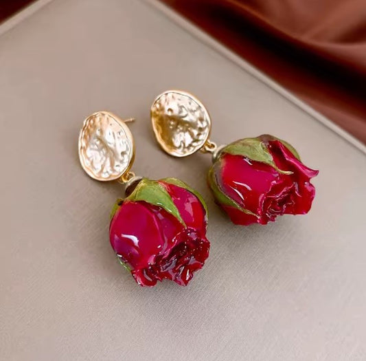 Stylish Red Rose Stud Earrings