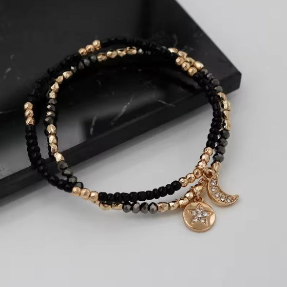 Black Elastic Beads Bracelet Set