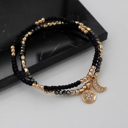 Black Elastic Beads Bracelet Set