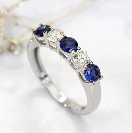 Classic White and Blue Zirconia Silver Ring