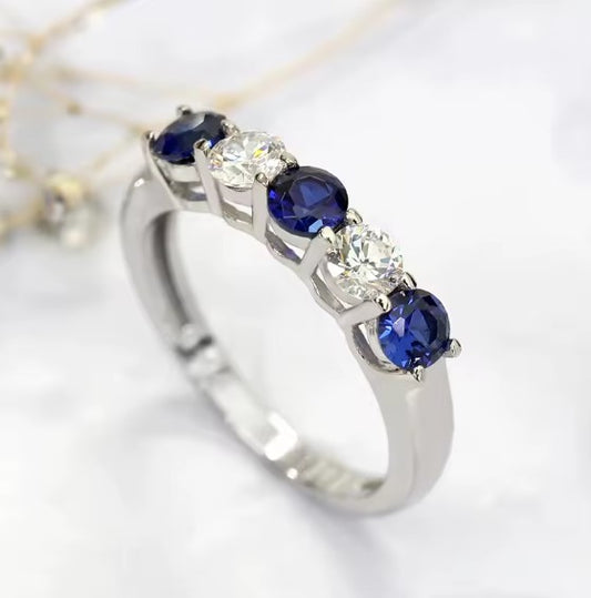 Classic White and Blue Zirconia Silver Ring