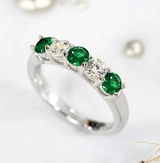Elegant Green Zirconia Thin Silver Ring