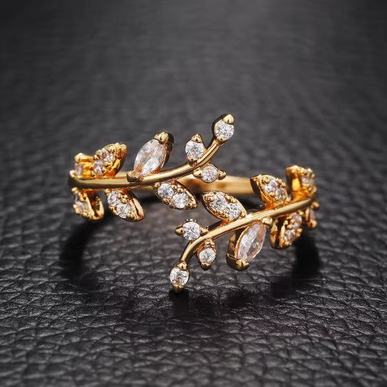 Sparkling Leaf Cubic Zirconia Olive Ring