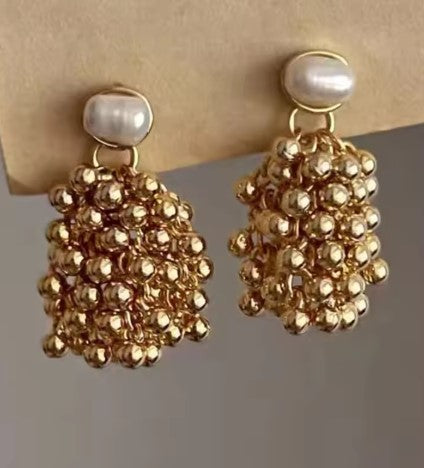 Vintage Cluster Beads Cream Pearl Earrings