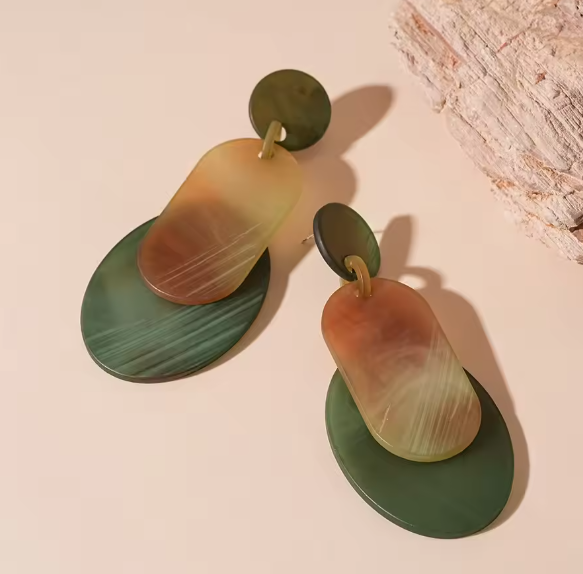 Retro Green Acrylic Dangle Earrings
