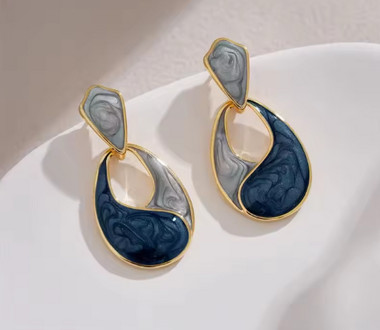 Vintage Blue Oil Drop Dangle Earrings