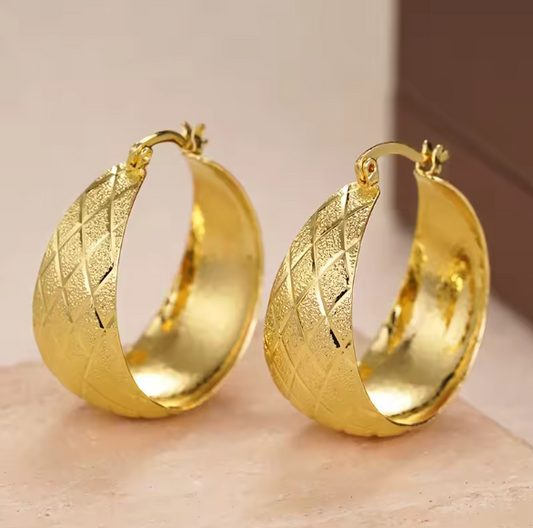 Stylish Wide Round Statement Gold Earrings
