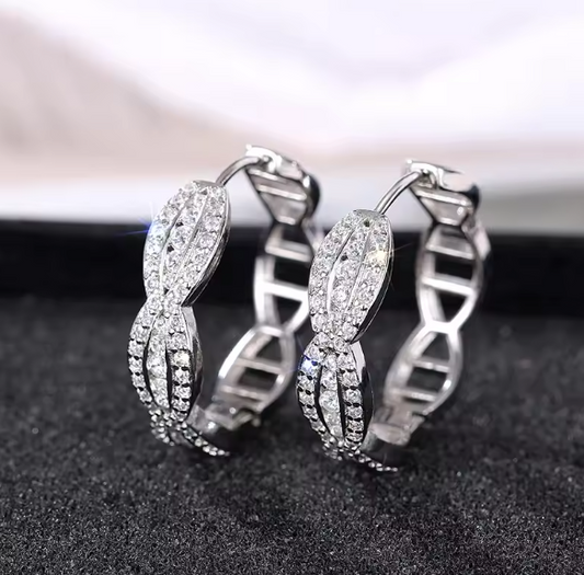 Crystal Zircon Silver Hoop Earrings