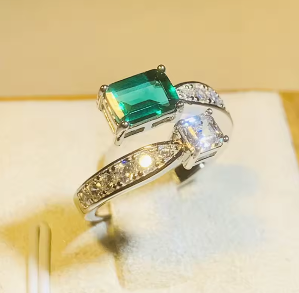 Brilliant Green Zirconia Adjustable Ring