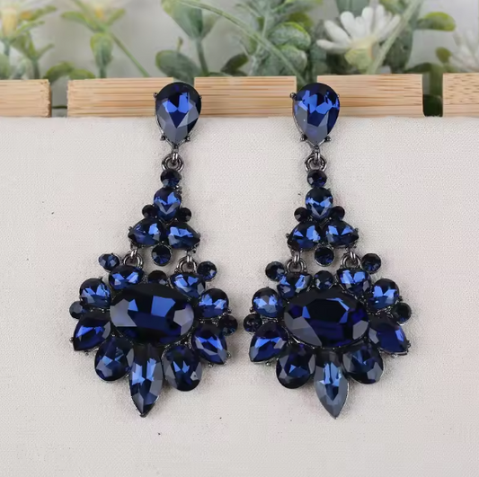 Crystal Dark Blue Champagne Rhinestone Drop Earrings