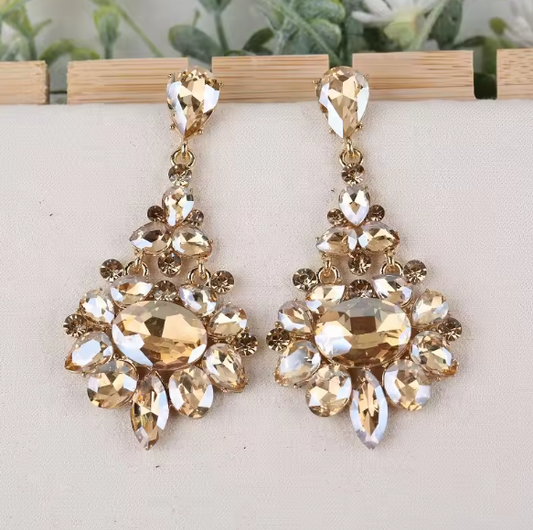 Crystal Champagne Rhinestone Drop Earrings