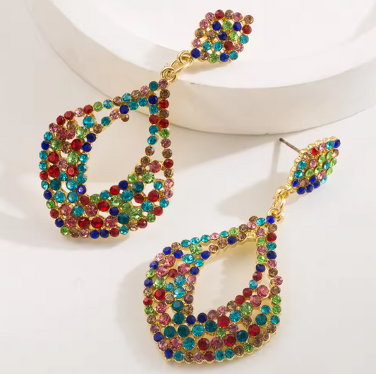 Vintage Colorful Rhinestone Dangle Earrings