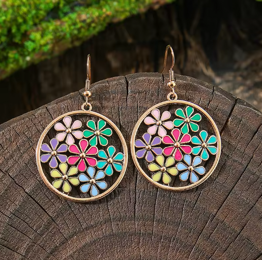 Ethnic Bohemian Colorful Flower Earrings